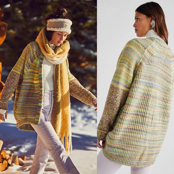 Free People Sedona Cardigan in Chocolate Lime Combo NWT Size Small $198 Oversize - Picture 3 of 4